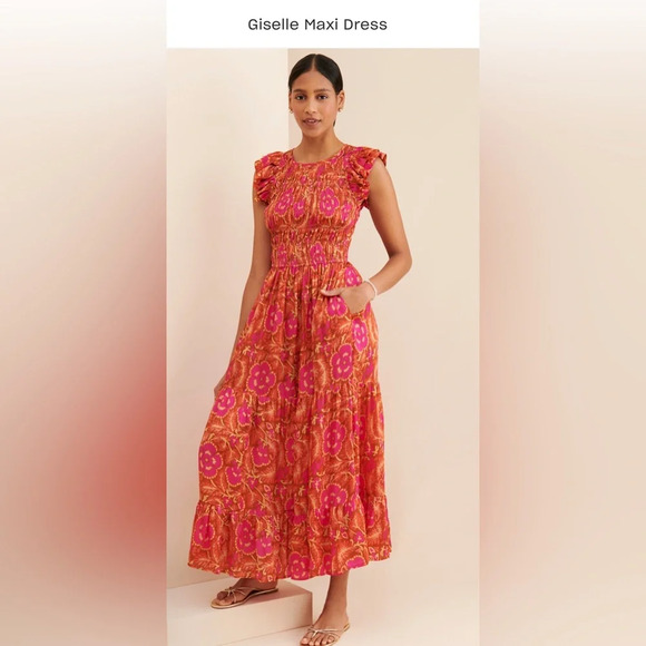 Cleobella Giselle Floral Ankle Dress in Orange Pink Size XS - Picture 1 of 12